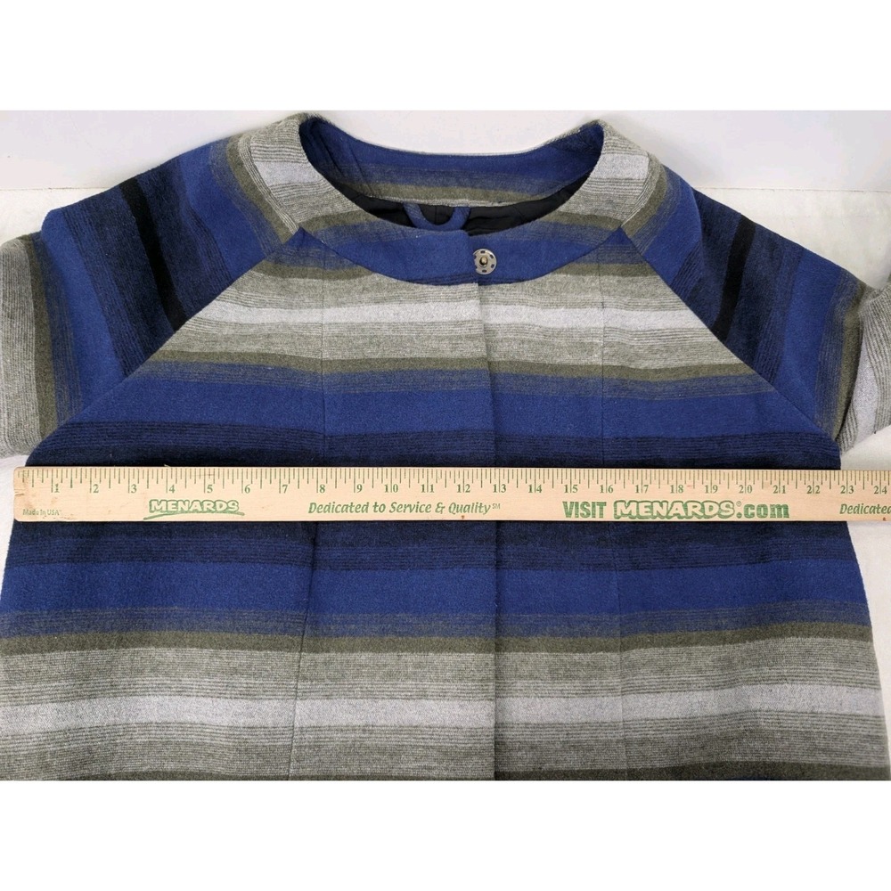 Old Navy Blanket Coat‎ Women Large Blue Stripe Jacket Snap Southwest Wool Chore - Picture 4 of 8